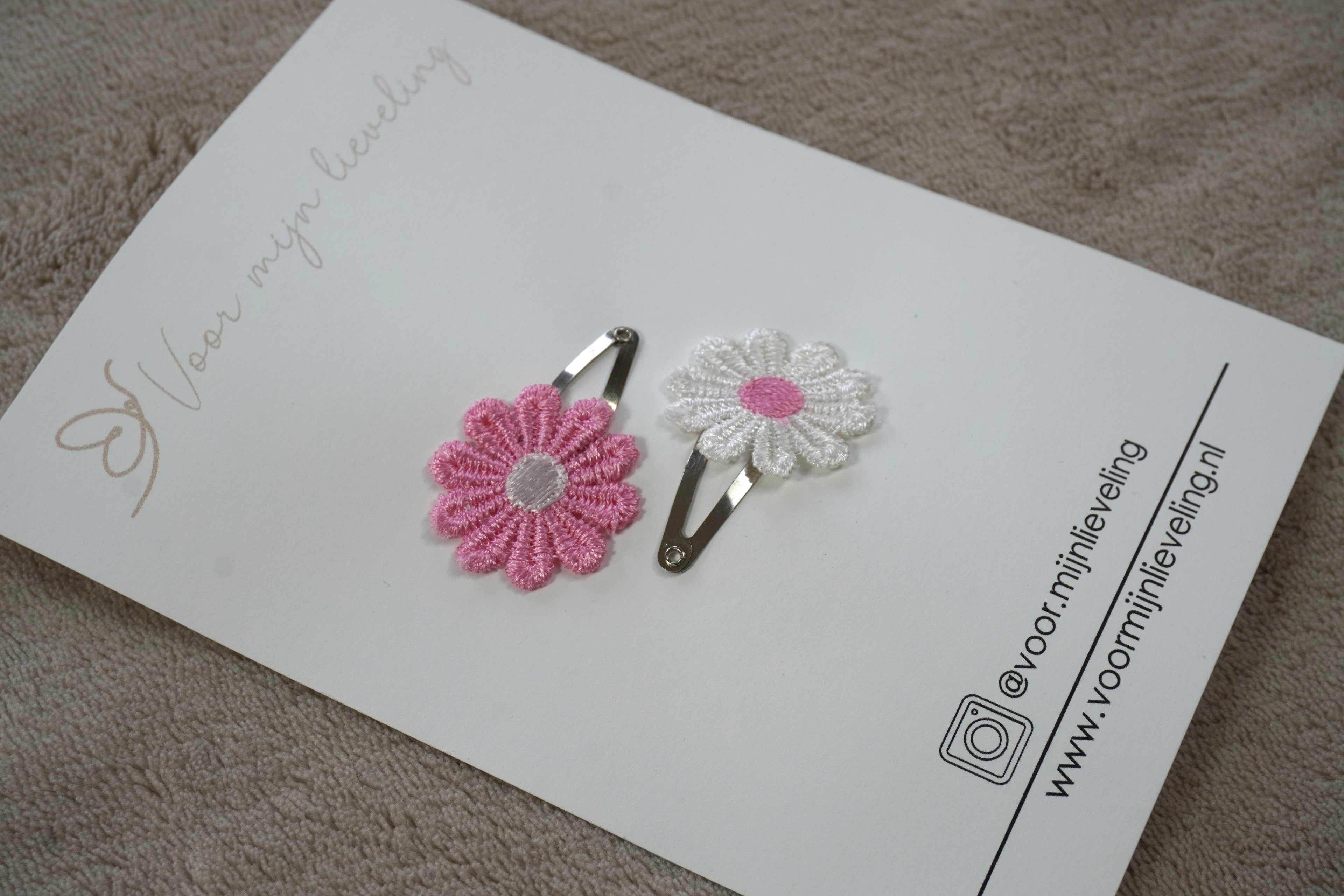 Duo klikklak - Bloemetje roze & wit (3cm)