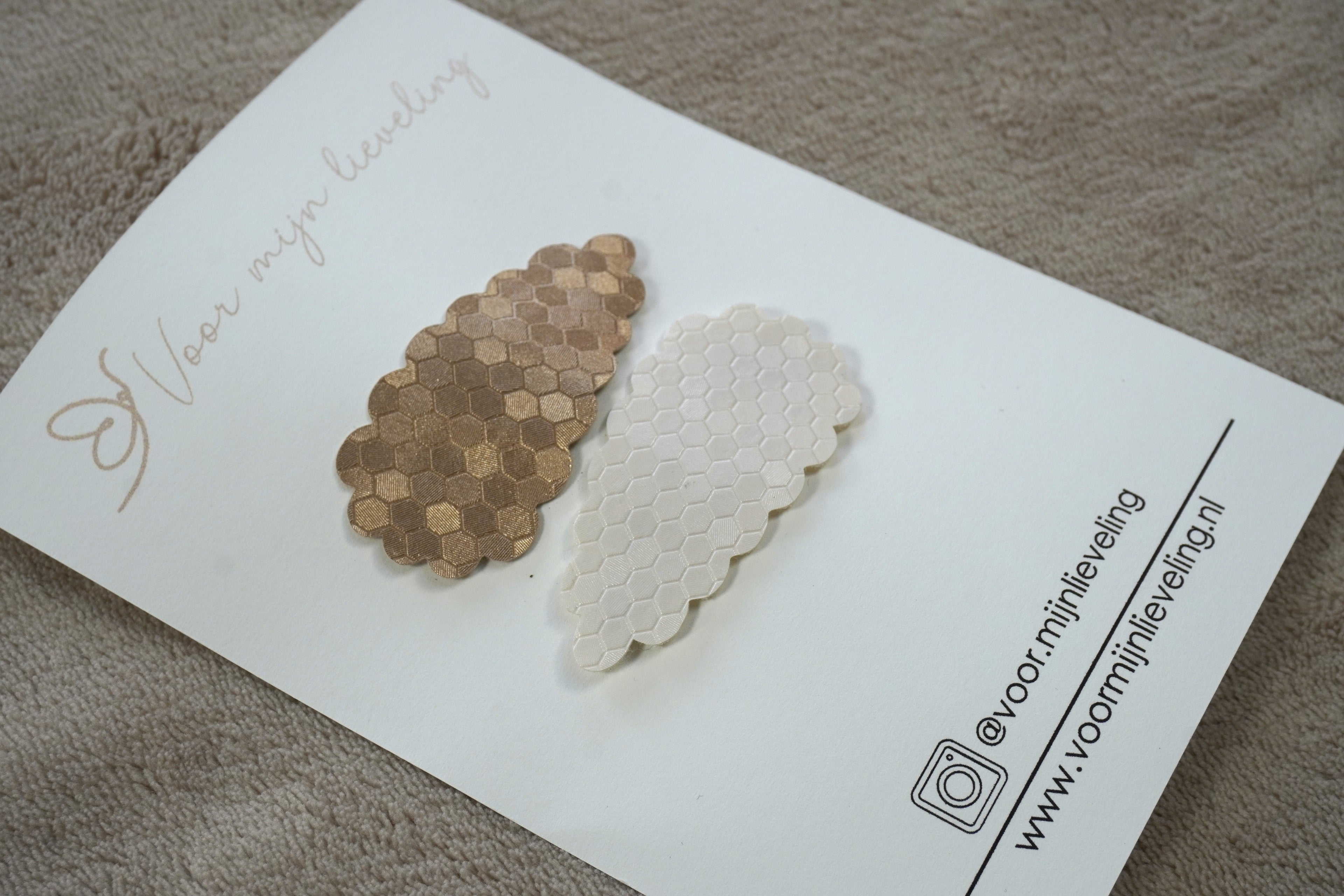 Duo klikklak - Faux leather ruffle wit & brons (5cm)