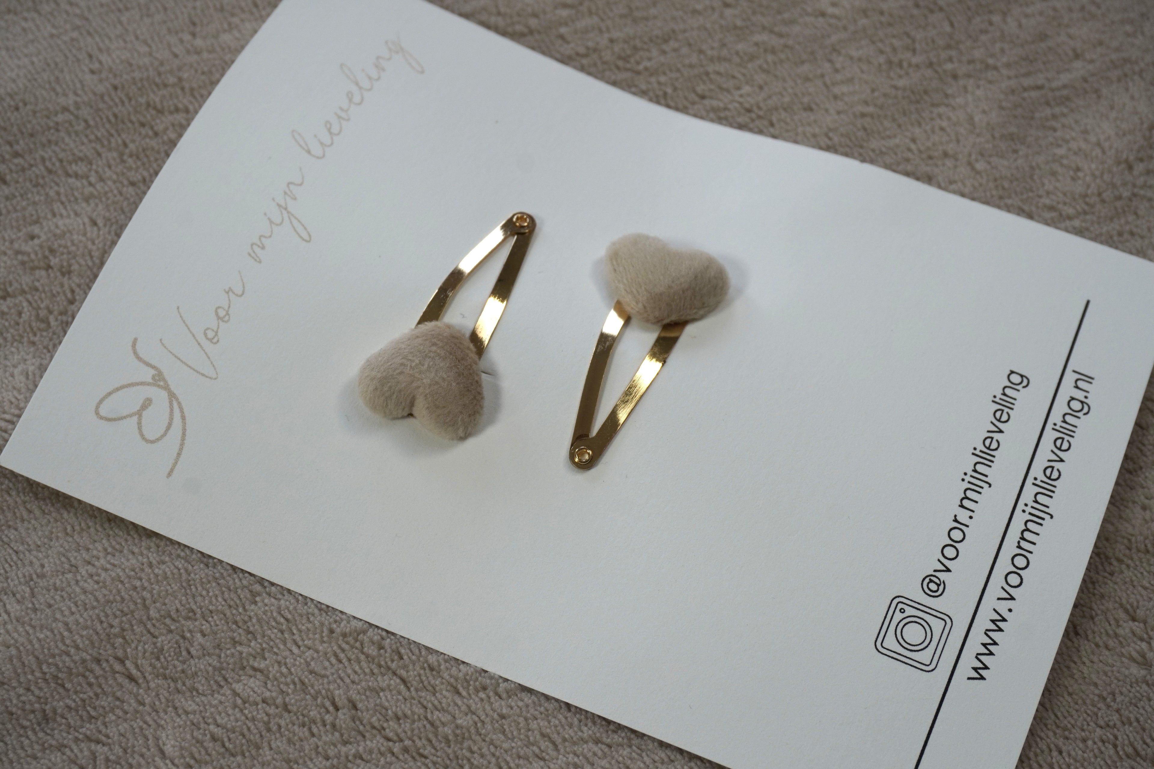 Duo klikklak - Velvet hearts beige (4cm)