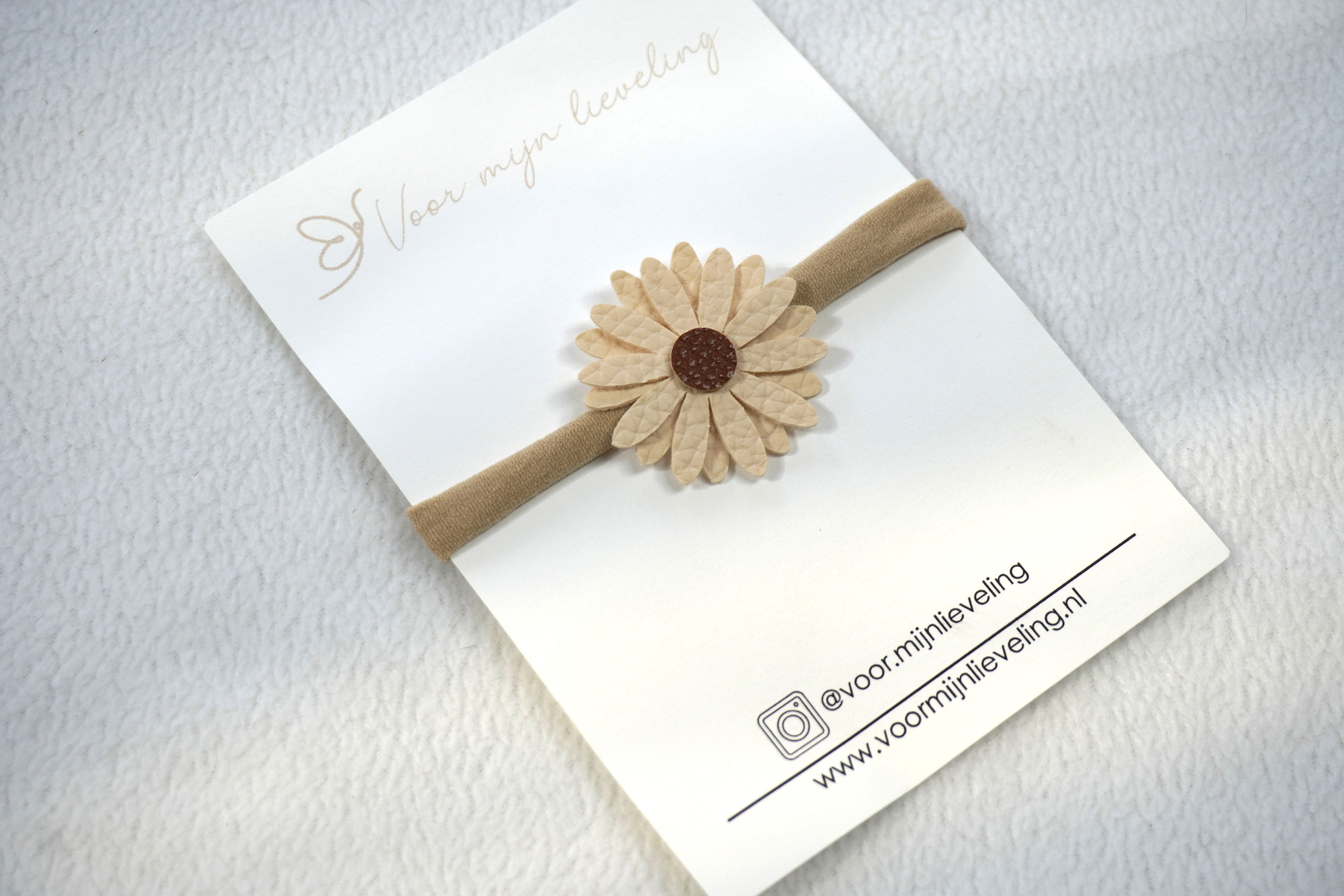 Baby haarbandje "Leather flower beige - bruin"