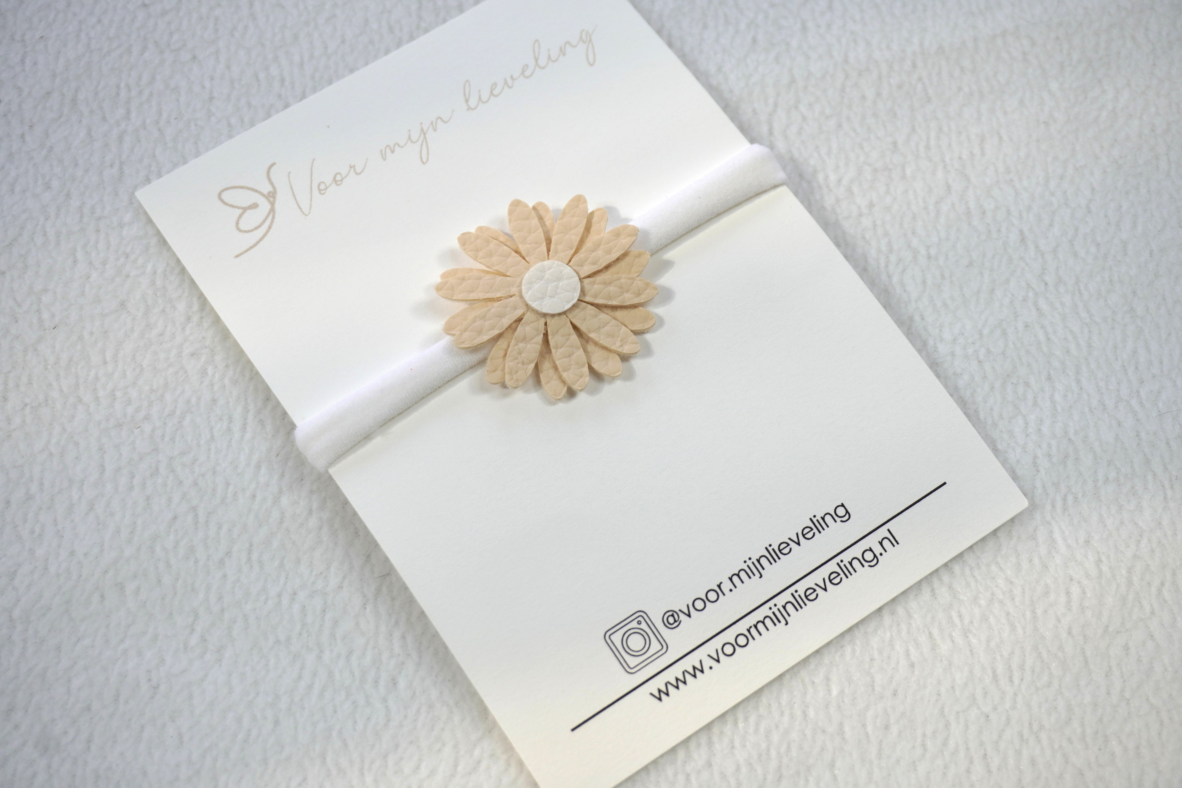 Baby haarbandje "Leather flower beige - wit"