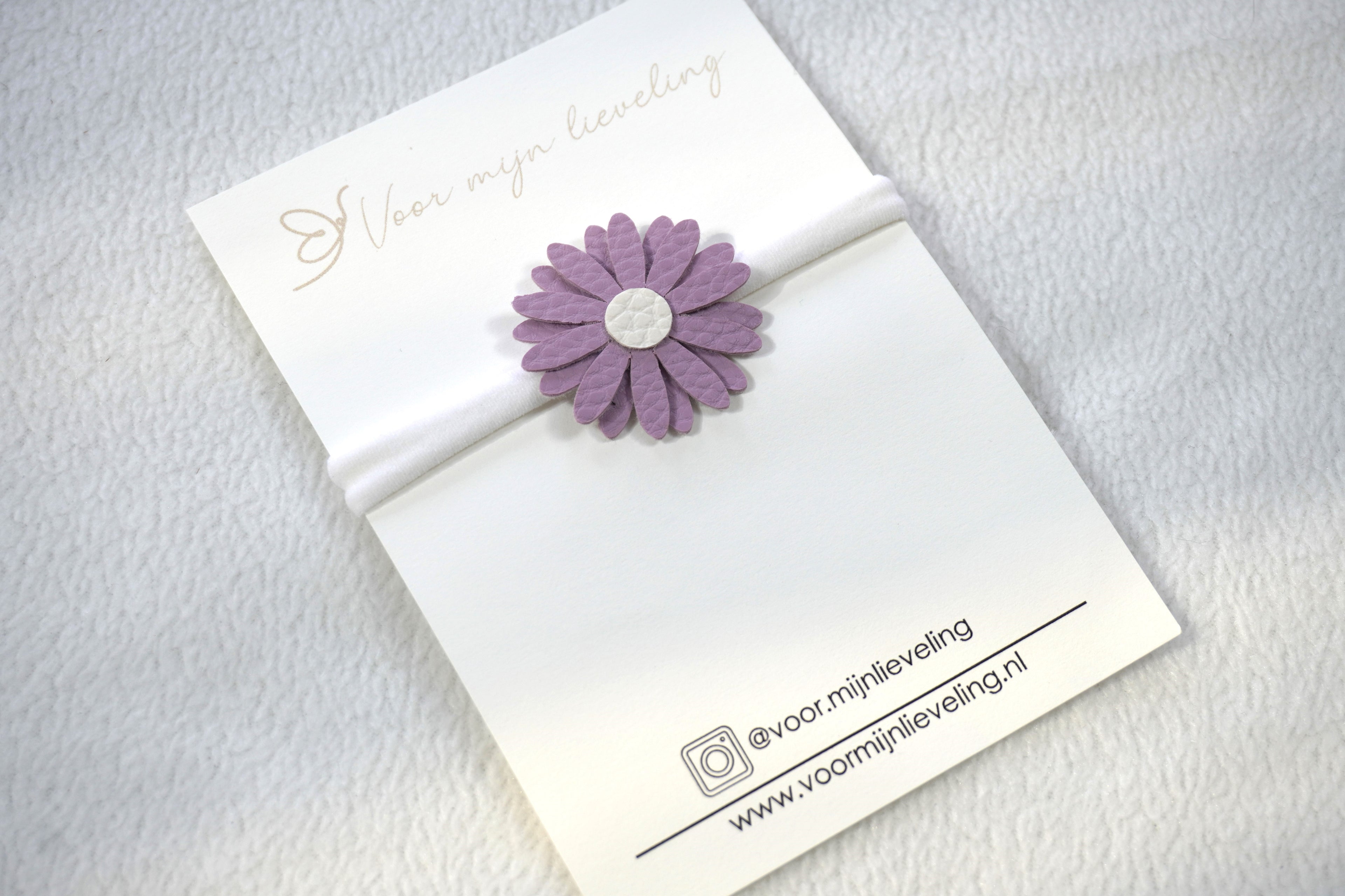Baby haarbandje "Leather flower paars - wit"