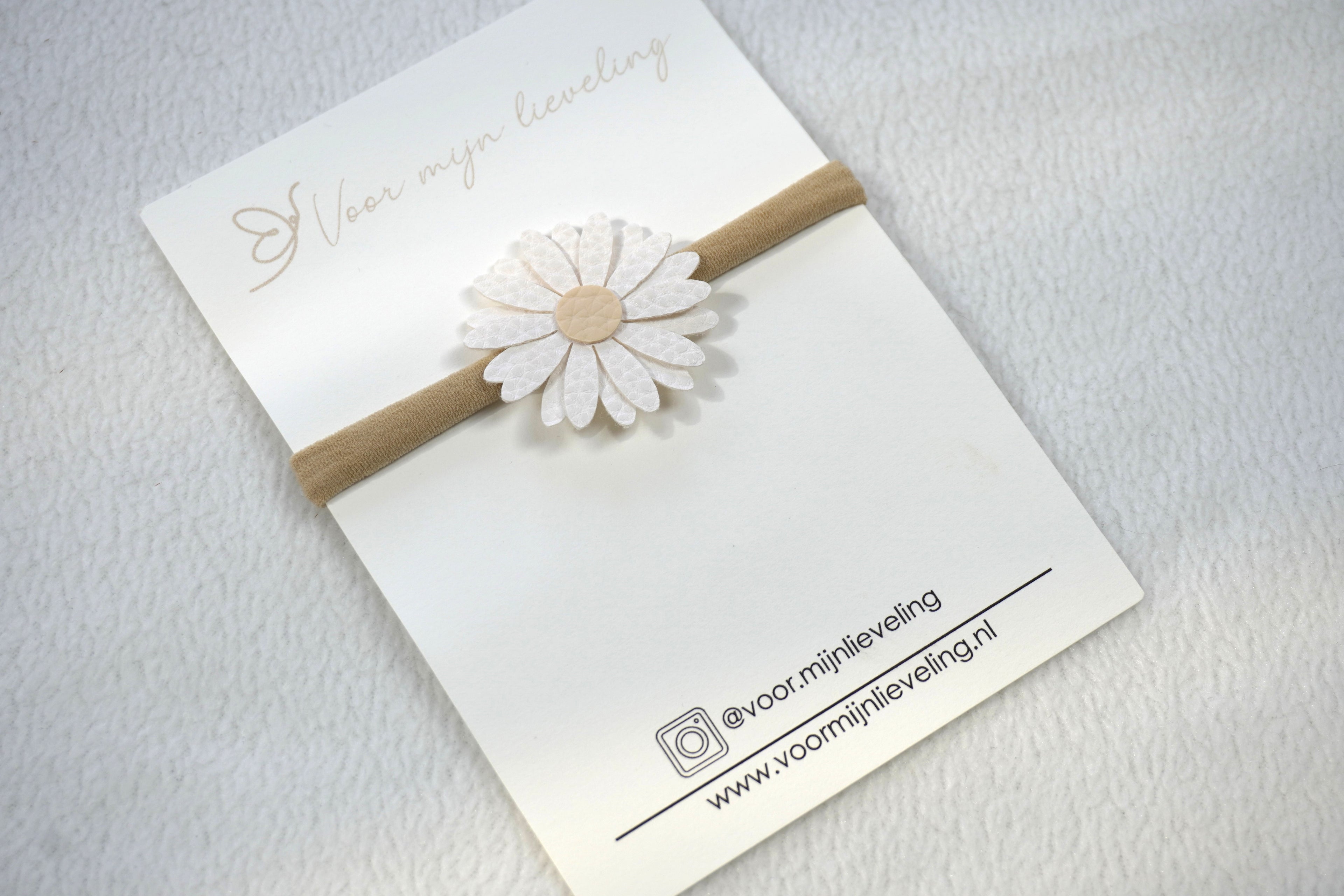 Baby haarbandje "Leather flower wit - beige"