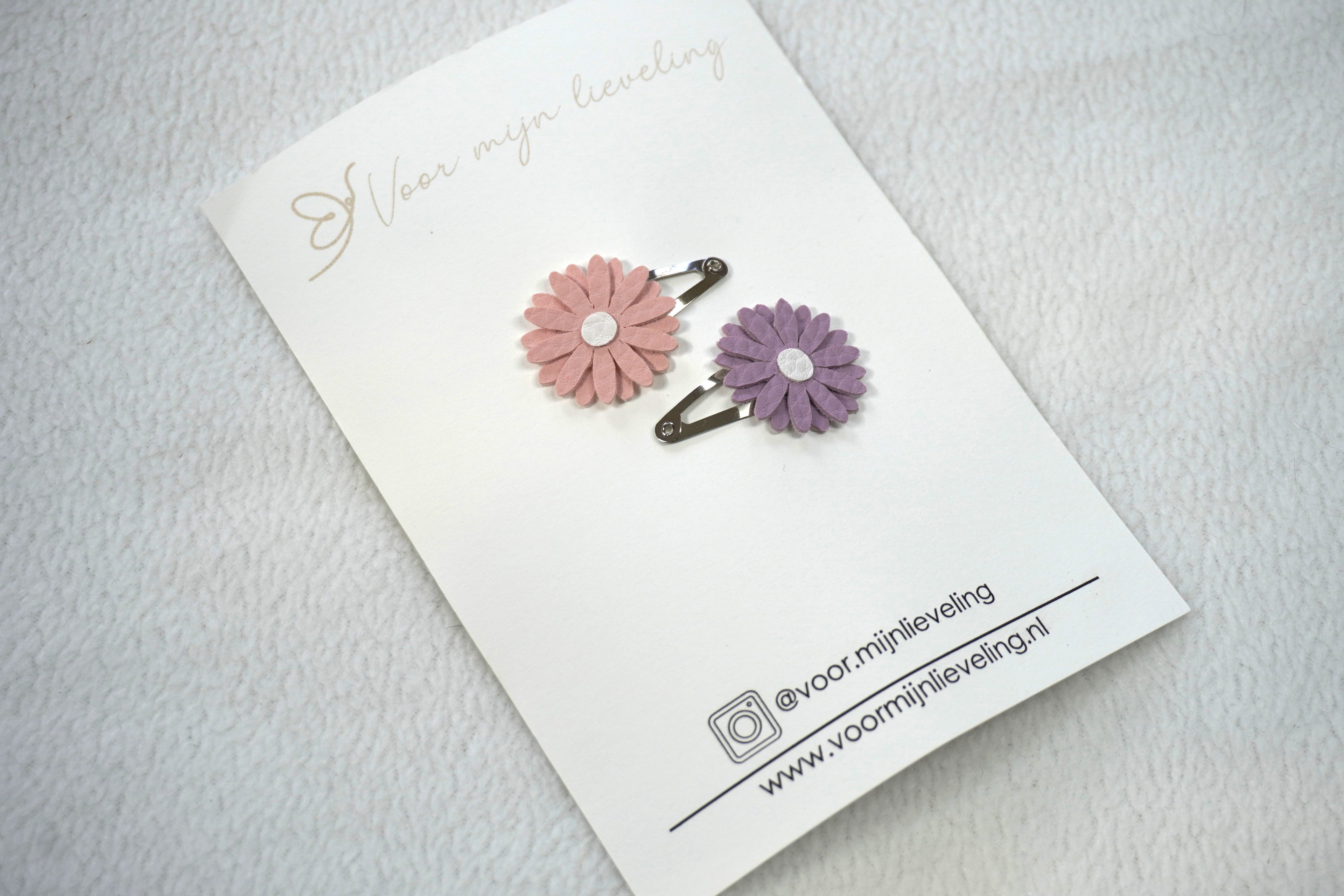 Duo klikklak -  "Leather flower paars & roze" (3cm)