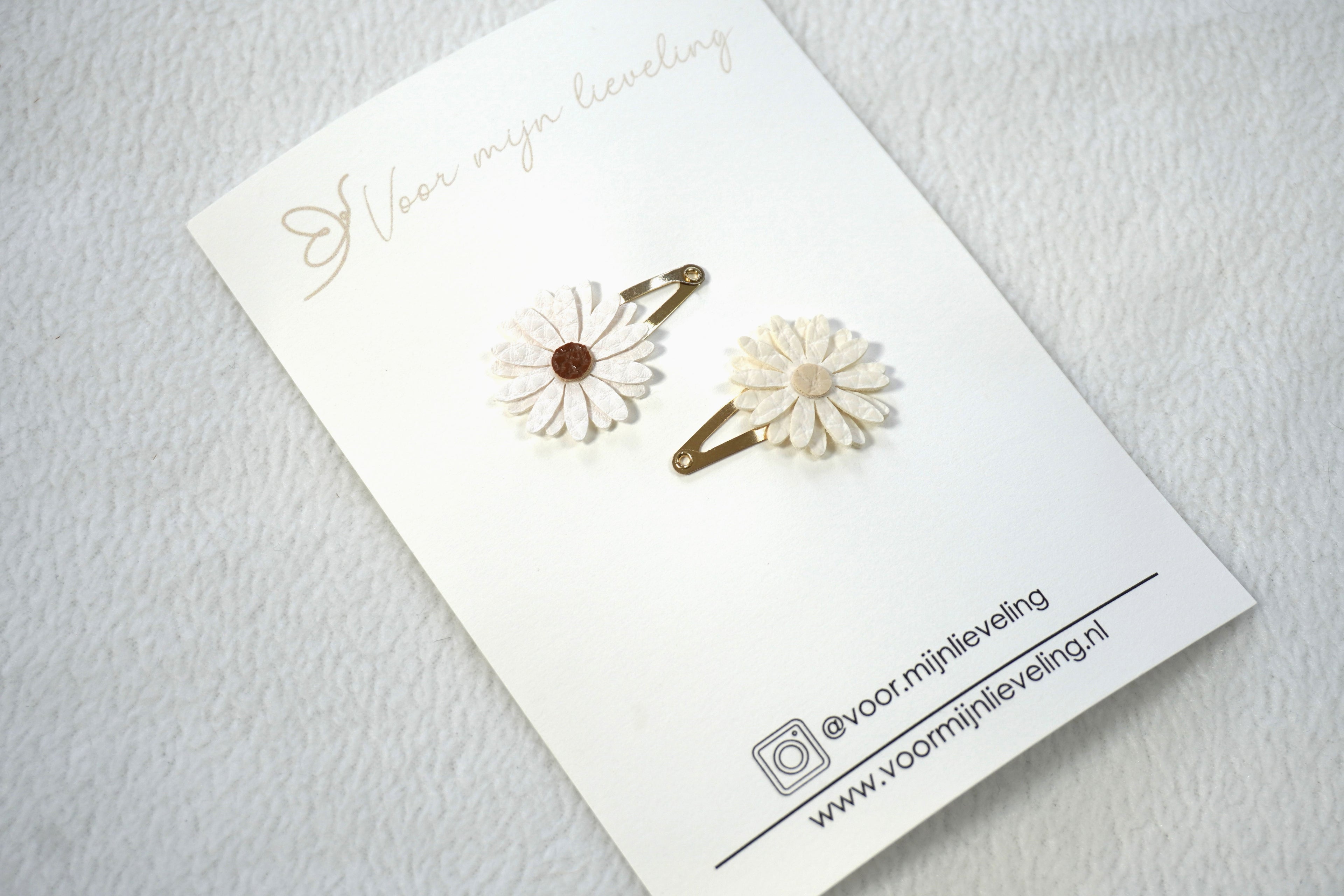 Duo klikklak -  "Leather flower wit & beige" (3cm)
