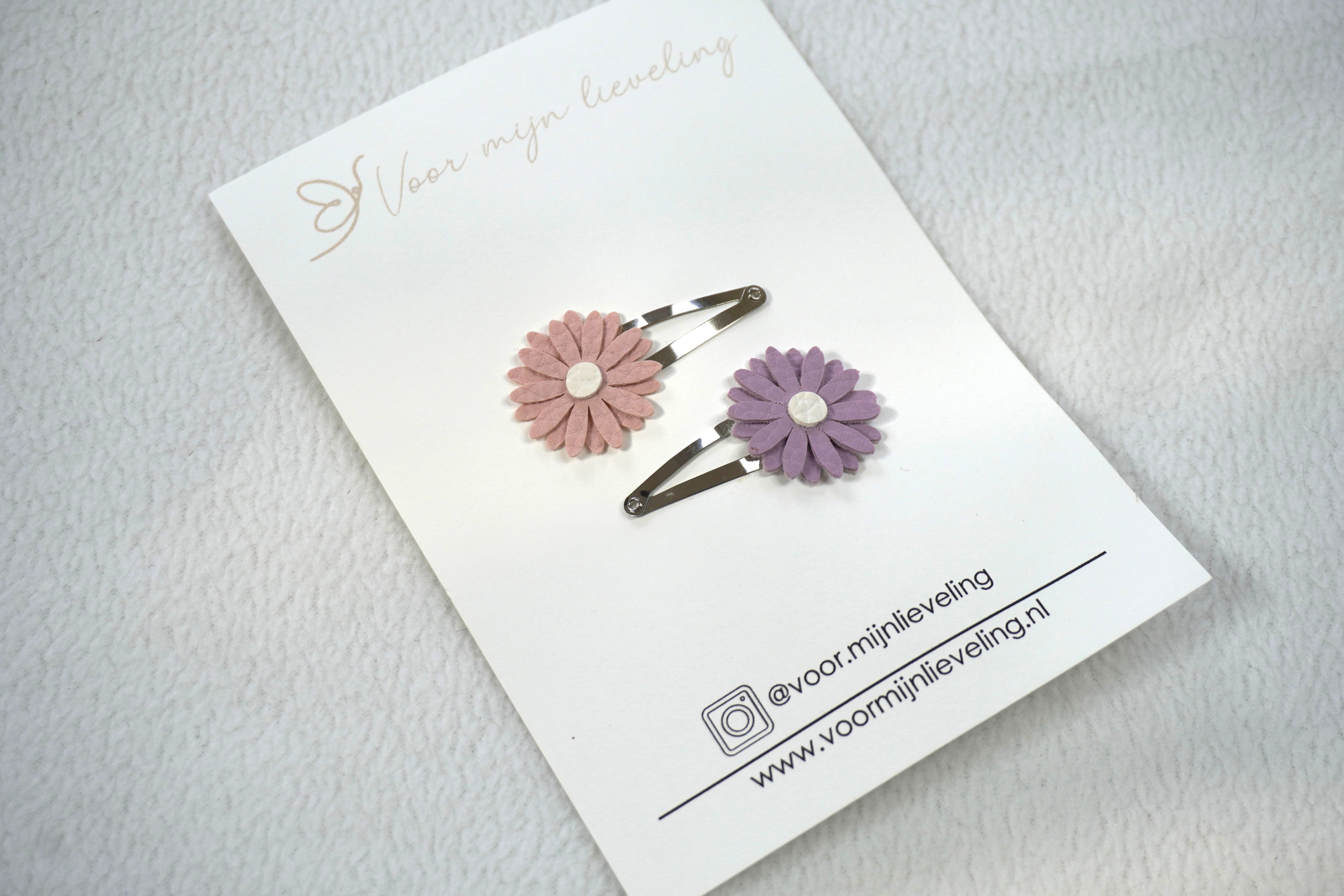 Duo klikklak -  "Leather flower paars & roze" (4cm)
